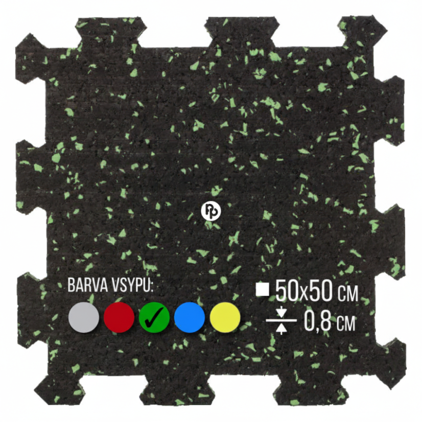 Zátěžová podložka FitFloor Puzzle pod posilovací stroje a činky 500x500x8mm zelený vsyp