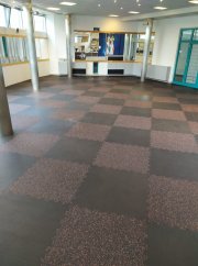 Zátěžová podložka FitFloor Puzzle pod posilovací stroje a činky 500x500x8mm červený vsyp