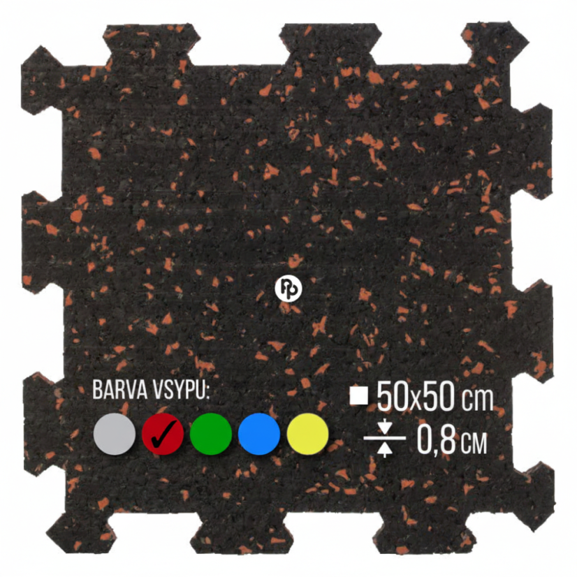 Zátěžová podložka FitFloor Puzzle pod posilovací stroje a činky 500x500x8mm červený vsyp
