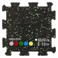 Zátěžová podložka FitFloor Puzzle pod posilovací stroje a činky 500x500x8mm zelený vsyp