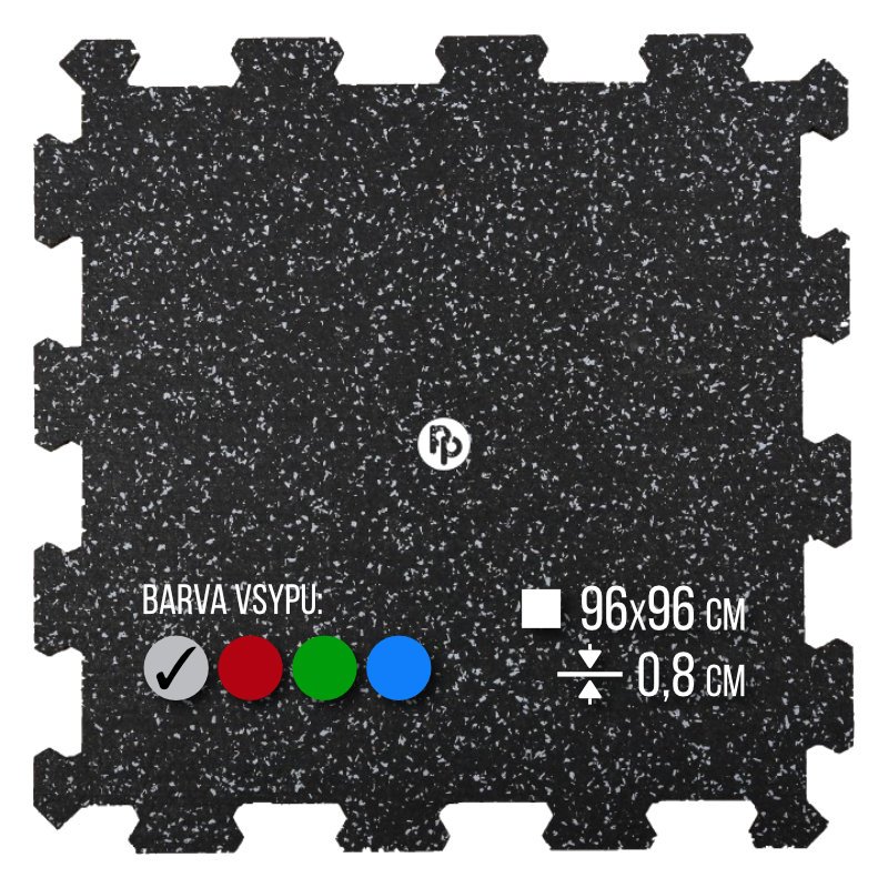 Zátěžová podložka FitFloor Puzzle pod posilovací stroje a činky 956x956x8mm šedý vsyp