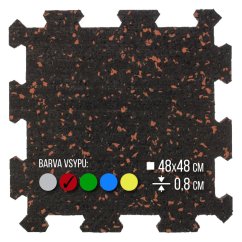 Zátěžová podložka FitFloor Puzzle pod posilovací stroje a činky 500x500x8mm červený vsyp