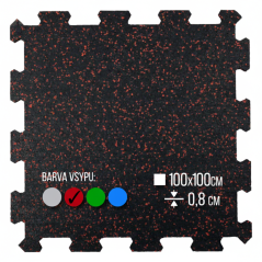 Zátěžová podložka FitFloor Puzzle pod posilovací stroje a činky 1000x1000x8mm červený vsyp